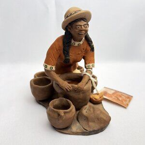 Handmade Munay Pottery Woman Figurine Argentina Vintage Folk Art by Ríos Signed